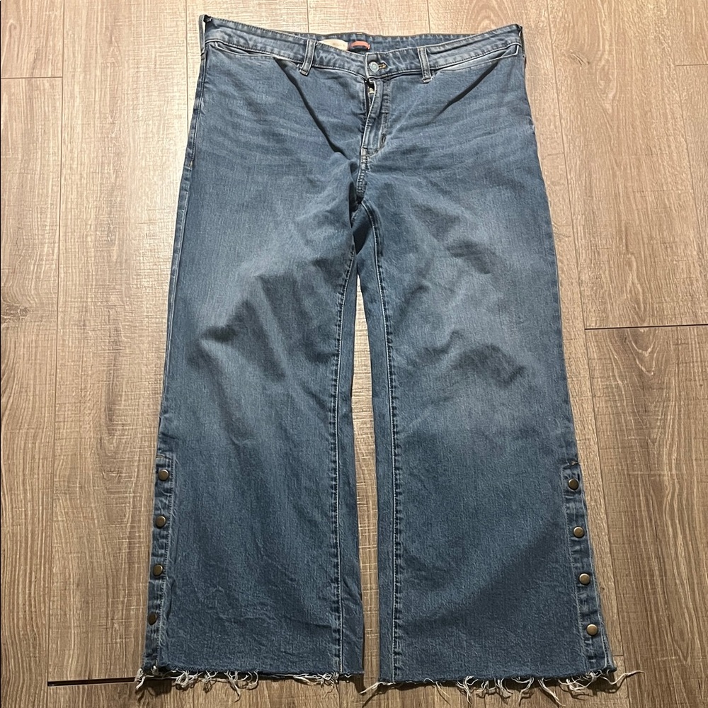Pilcro Wide-Leg Flare Jeans in Medium Blue